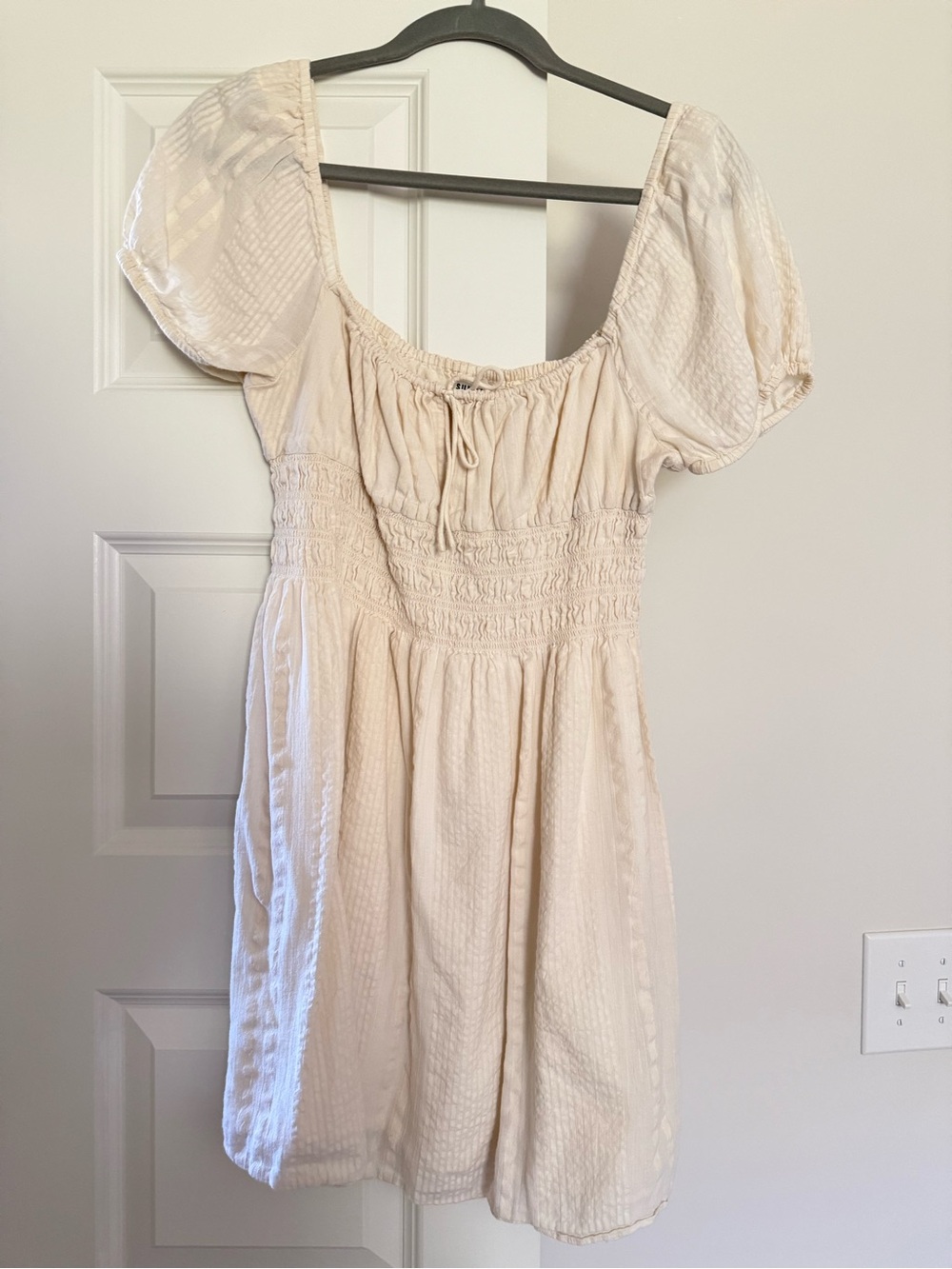 Aritzia Sunday Best Cream Puff Sleeve Smocked Mini Dress
